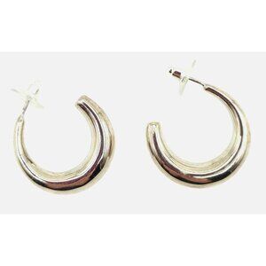 Vintage-Inspired Polished Silver-Tone Hoop Earrings With Push Back Closure Light